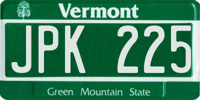 VT license plate JPK225