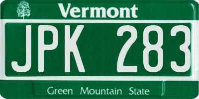 VT license plate JPK283
