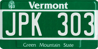 VT license plate JPK303