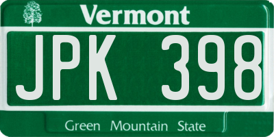 VT license plate JPK398