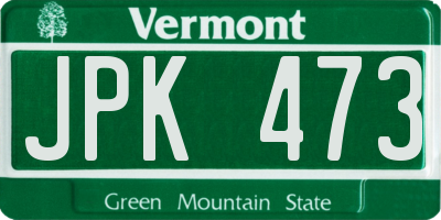 VT license plate JPK473