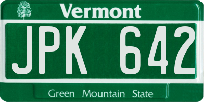 VT license plate JPK642