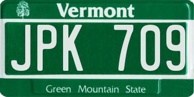 VT license plate JPK709