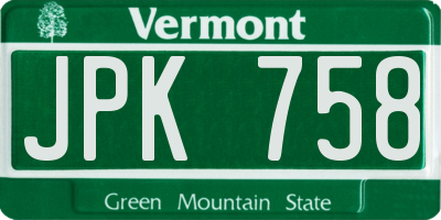VT license plate JPK758
