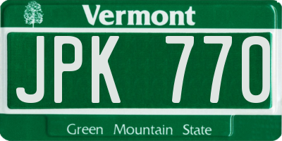 VT license plate JPK770