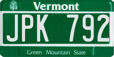 VT license plate JPK792