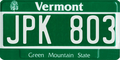 VT license plate JPK803