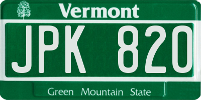 VT license plate JPK820