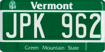 VT license plate JPK962
