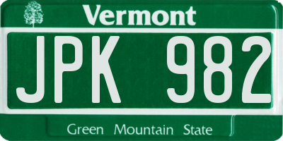 VT license plate JPK982