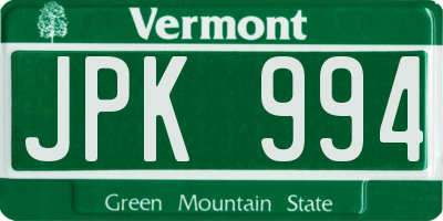 VT license plate JPK994