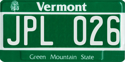 VT license plate JPL026