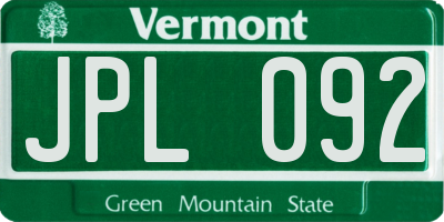 VT license plate JPL092