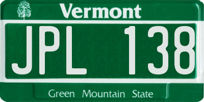 VT license plate JPL138