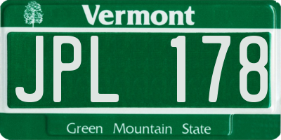 VT license plate JPL178