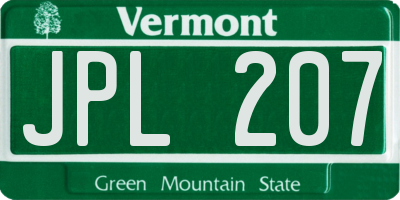 VT license plate JPL207