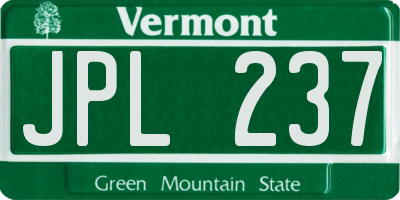 VT license plate JPL237