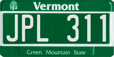 VT license plate JPL311