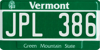 VT license plate JPL386