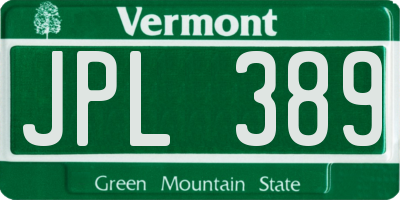 VT license plate JPL389