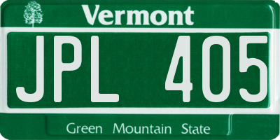 VT license plate JPL405