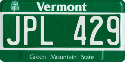 VT license plate JPL429