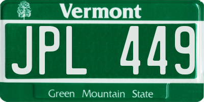 VT license plate JPL449