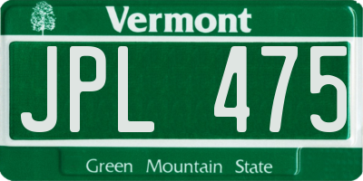 VT license plate JPL475