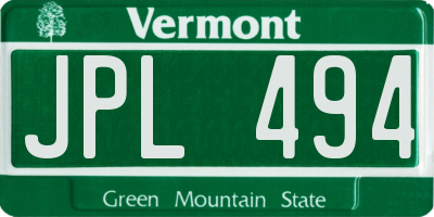 VT license plate JPL494