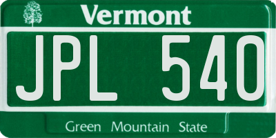 VT license plate JPL540