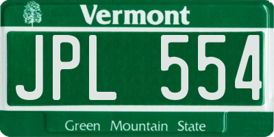 VT license plate JPL554