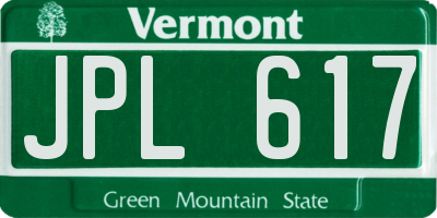 VT license plate JPL617