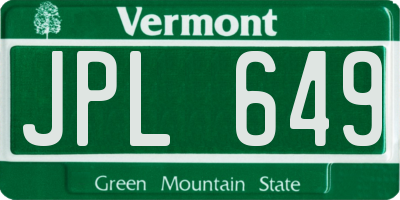 VT license plate JPL649
