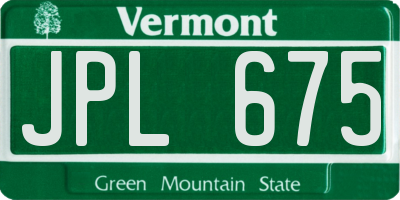 VT license plate JPL675