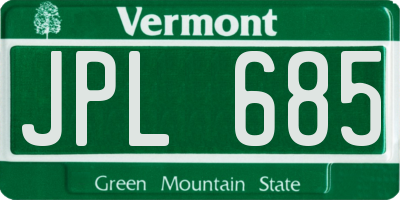 VT license plate JPL685