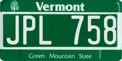 VT license plate JPL758