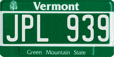 VT license plate JPL939