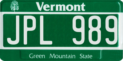 VT license plate JPL989