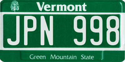 VT license plate JPN998