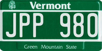 VT license plate JPP980