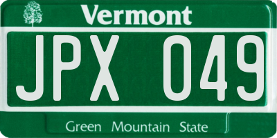 VT license plate JPX049