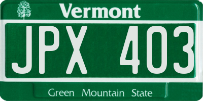 VT license plate JPX403