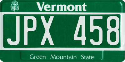 VT license plate JPX458