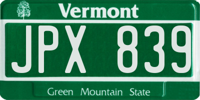 VT license plate JPX839