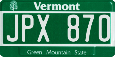 VT license plate JPX870