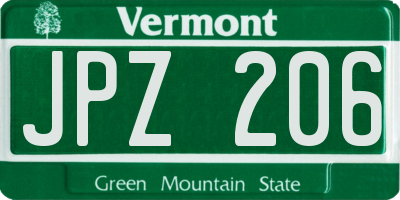 VT license plate JPZ206