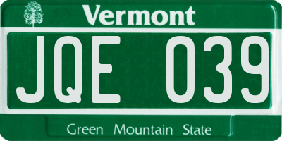VT license plate JQE039
