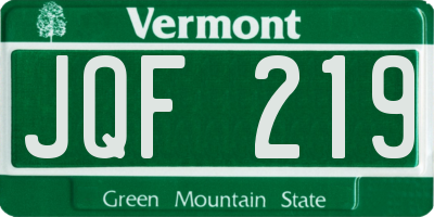 VT license plate JQF219