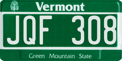 VT license plate JQF308