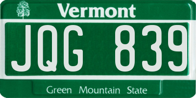 VT license plate JQG839